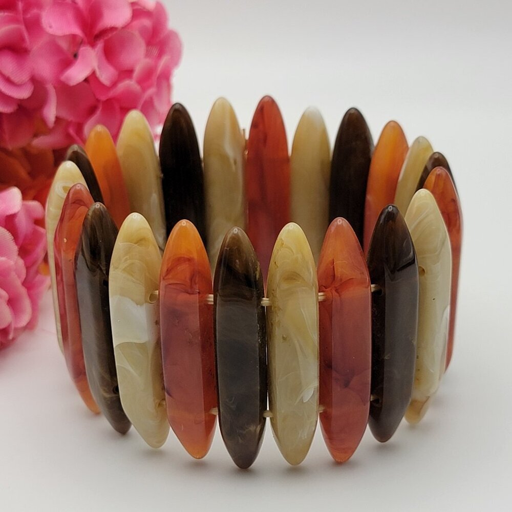 Vintage Multicolor Lucite  Stick Stretch Bracelet 7.5" Tribal Bohemian Statement